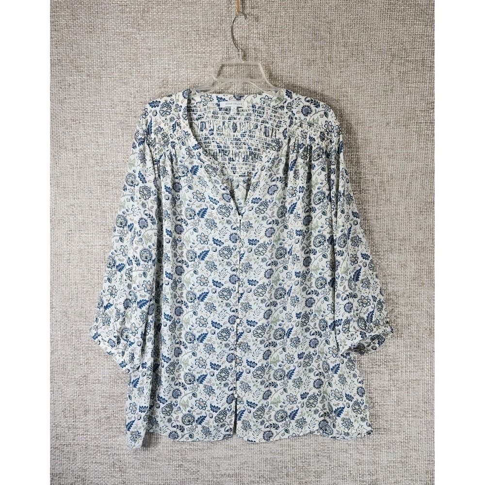 Rose & Olive Womens Floral Button Up Top Size 3X White Smocked Bloomcore Spring